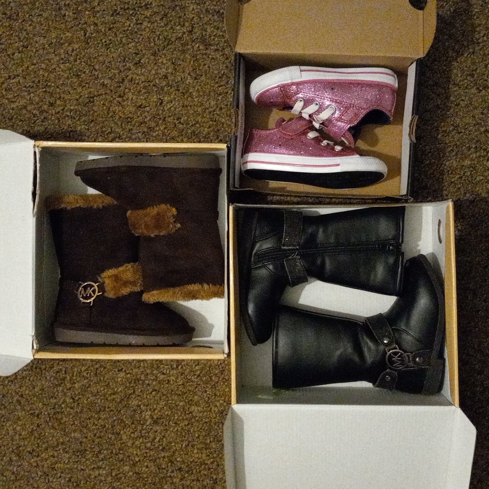 2 Michael Kors Size 7c boots and a pair of 7c converse sneakers